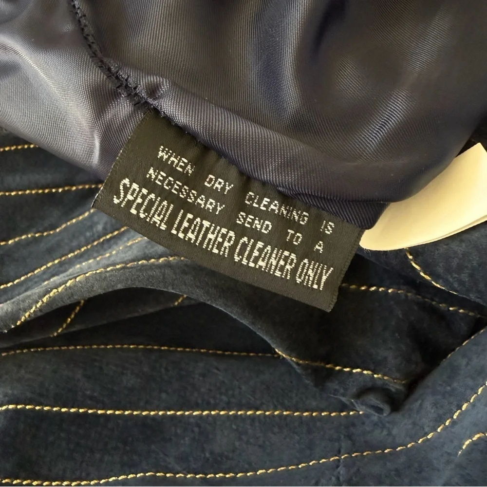 Vintage Wilson Leather Maxima Suede Navy Striped Pencil Pants Size 16 - Picture 11 of 11
